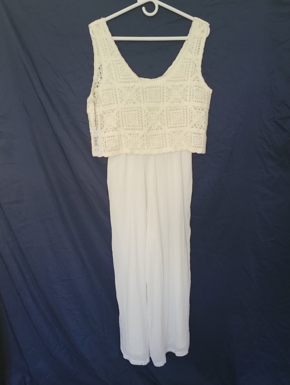 Bohemian Crochet Top White Maxi Jumpsuit 3 DOTS, SZ S